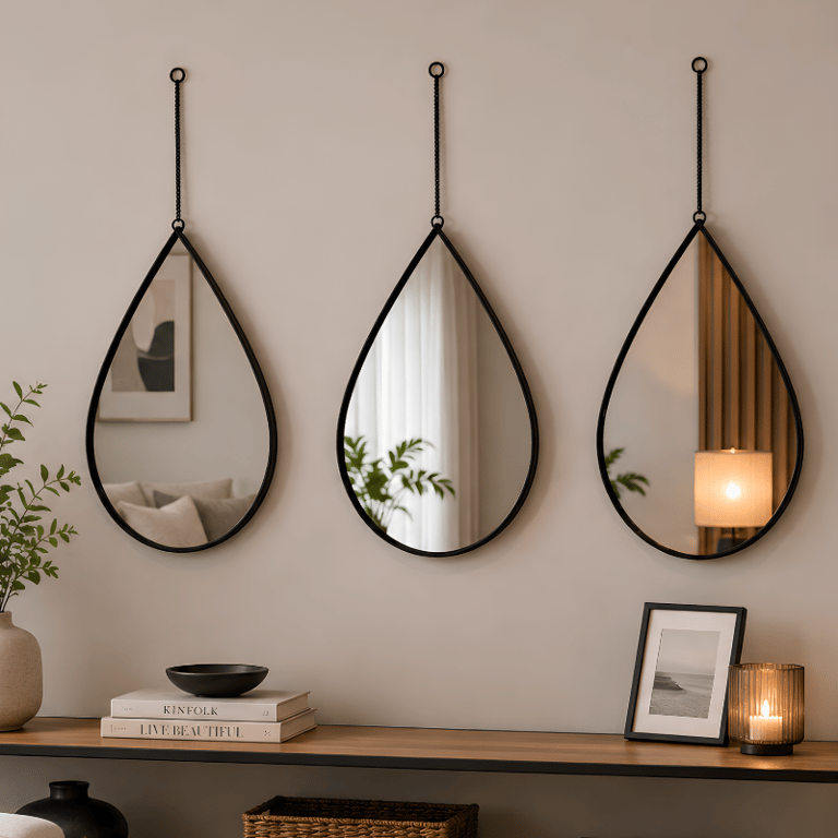 Kit Com 3 Espelhos Decorativos De Vidro Em Formato De Gota Para Parede