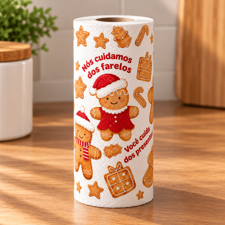 Papel Toalha Natalino Decorado Folha Tripla 8,05m x 23cm com Estampa de Natal Multiuso 