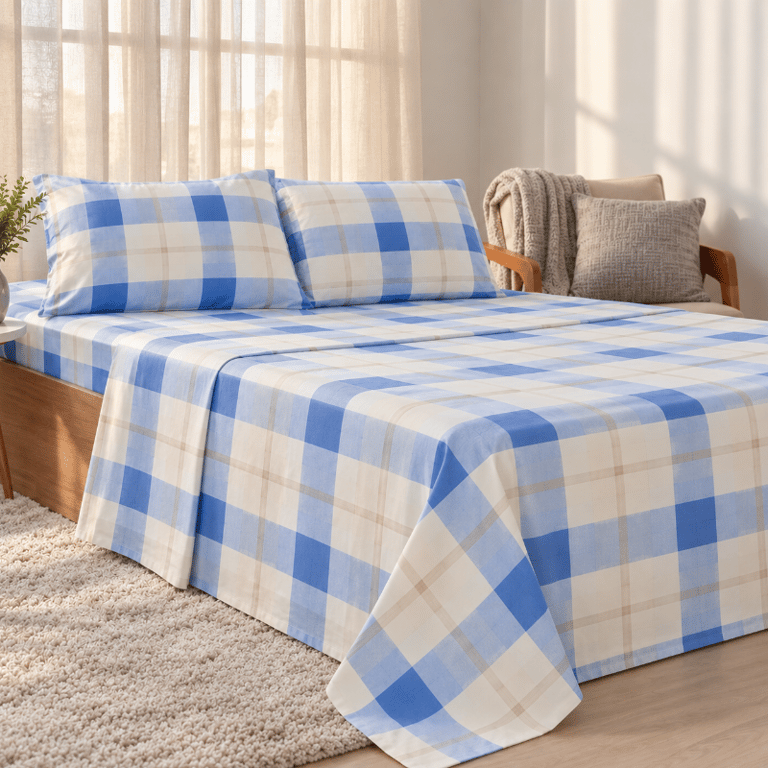 Jogo de Cama King Estampado 4 Peças 100% Algodão Macio com Lençol e Fronhas 