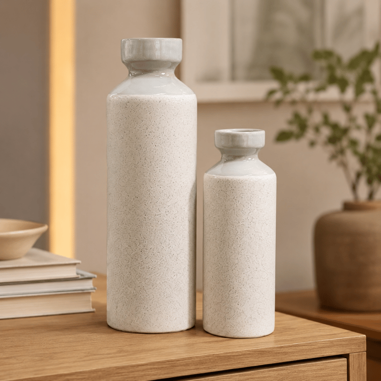 Vaso Decorativo em Cerâmica Off White Salpicado 