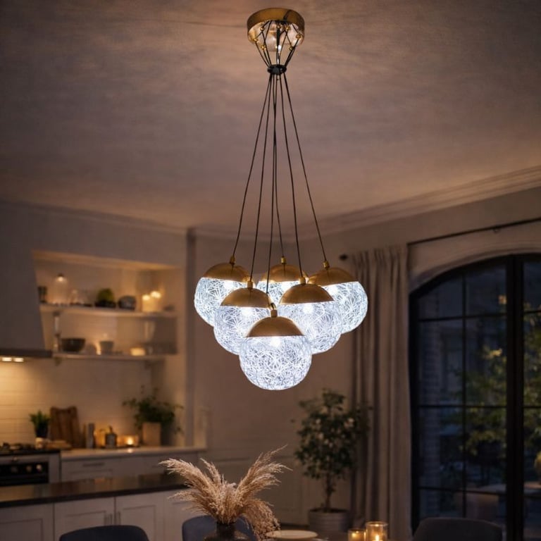 Pendente Moderno 6 Globos LED Multicolor Bivolt
