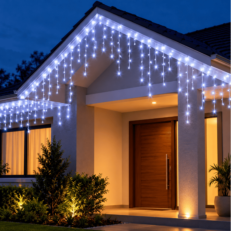 Cascata de LED Branco Frio 5 Metros 200 LEDs com 40 Estrobos 220V