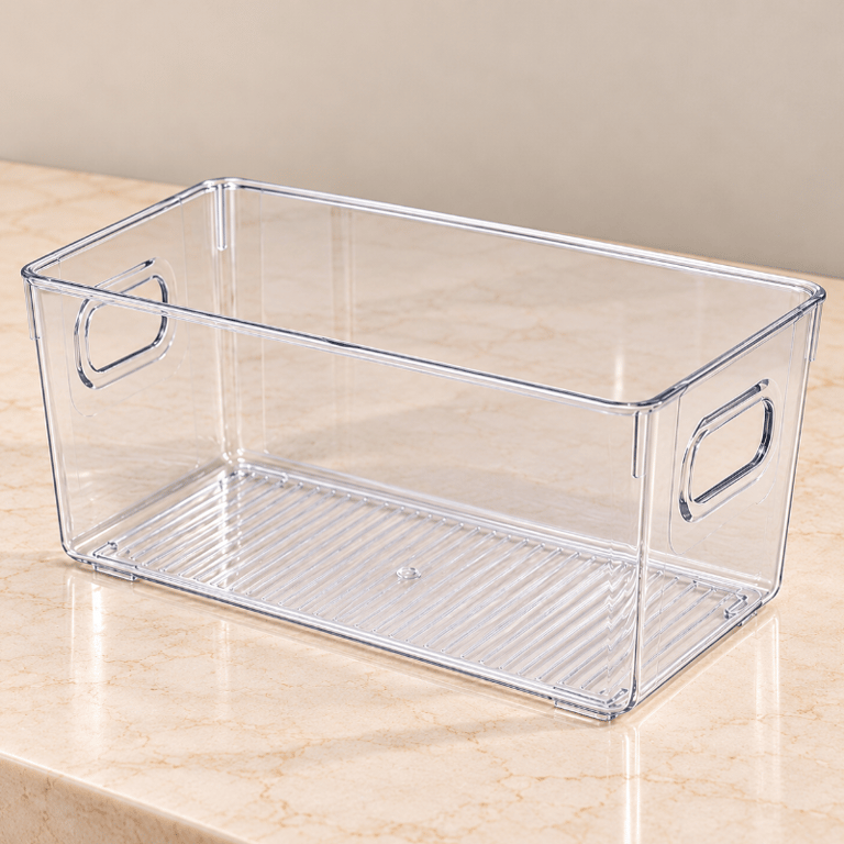 Organizador Multiuso em Acrílico Transparente 26,5x16,5x13cm com Alças Laterais 