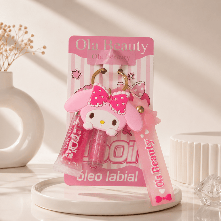 Kit Labial Lip Oil + Lip Gloss Com Chaveiro Fofo Personagem Ola Beauty