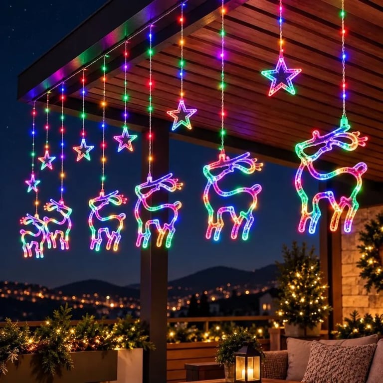 Cortina Luminosa Natal Colorida Rena e Estrela 3m