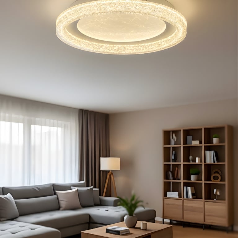 Plafon de Teto Detalhes Cristais Luz Branco Quente  