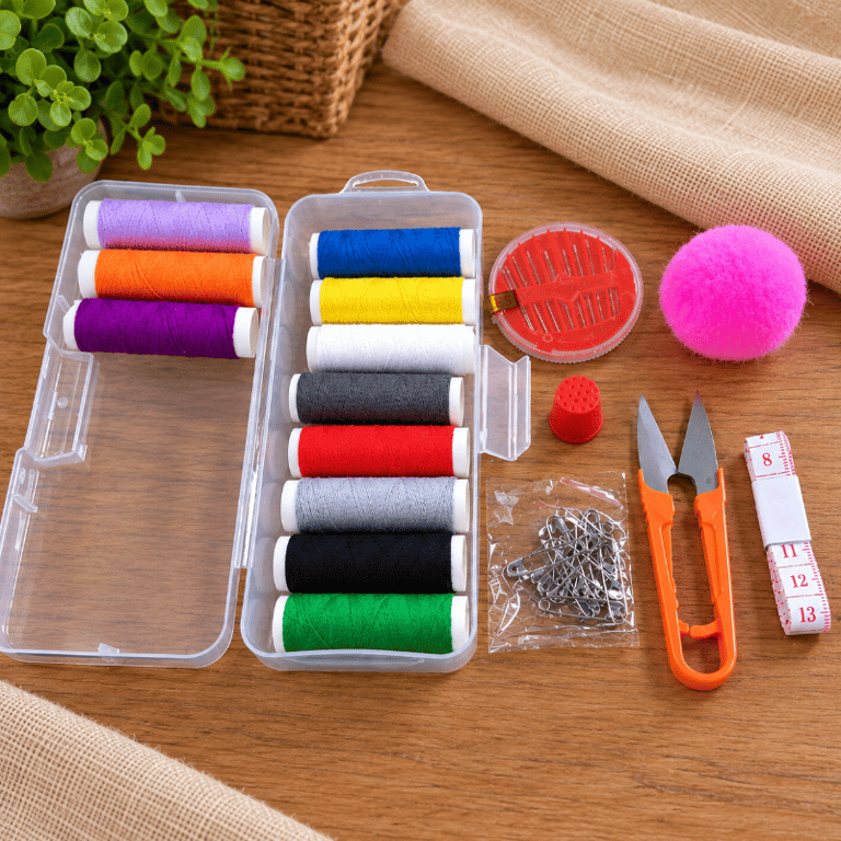 Kit Costura Completo 34 Peças com Linhas Coloridas Agulhas Tesourinha Fita Métrica Alfinetes e Estojo Organizador