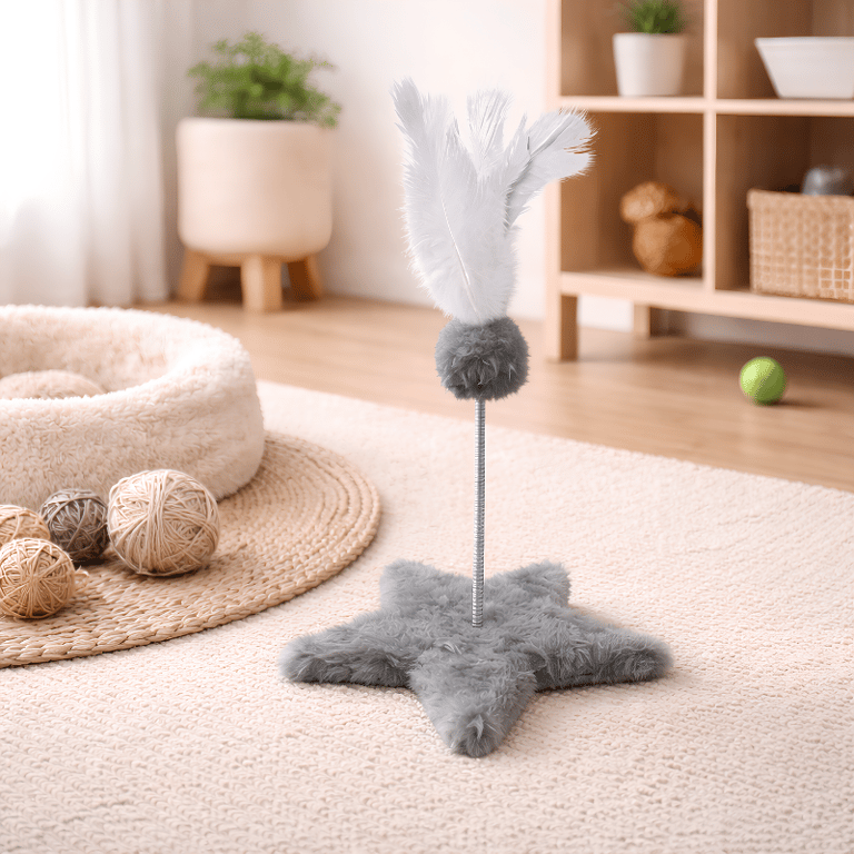 Arranhador Estrela Cinza Para Gatos Com Molas E Penas