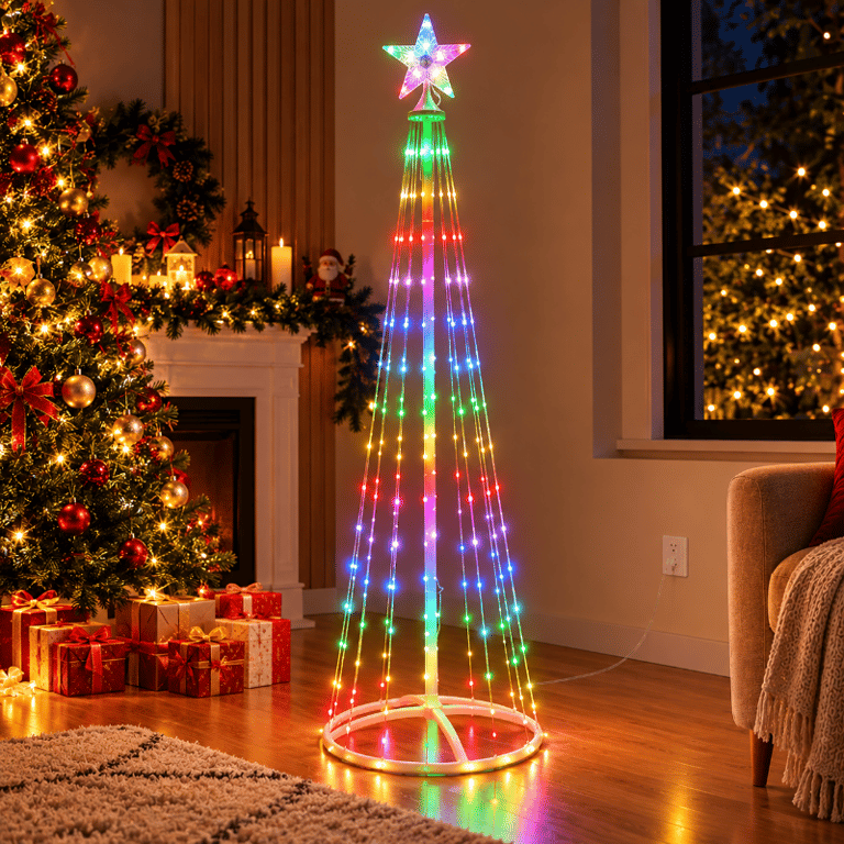 Árvore de Natal Luzes LED RGB Cônica 1 80m com Estrela Iluminada Conectividade USB