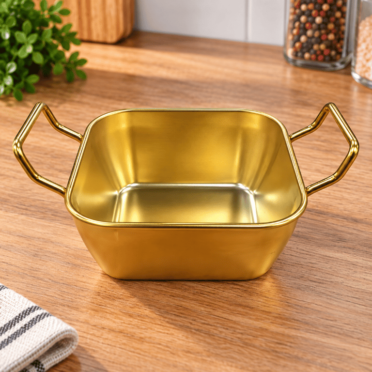 Mini Bandeja Quadrada 400ml com Alças Laterais Dourada em Metal 