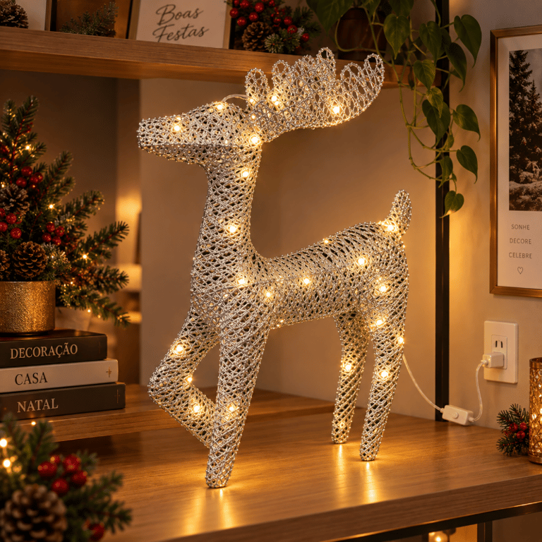 Rena Decorativa de LED Bivolt 3000K Prata Iluminação de Natal