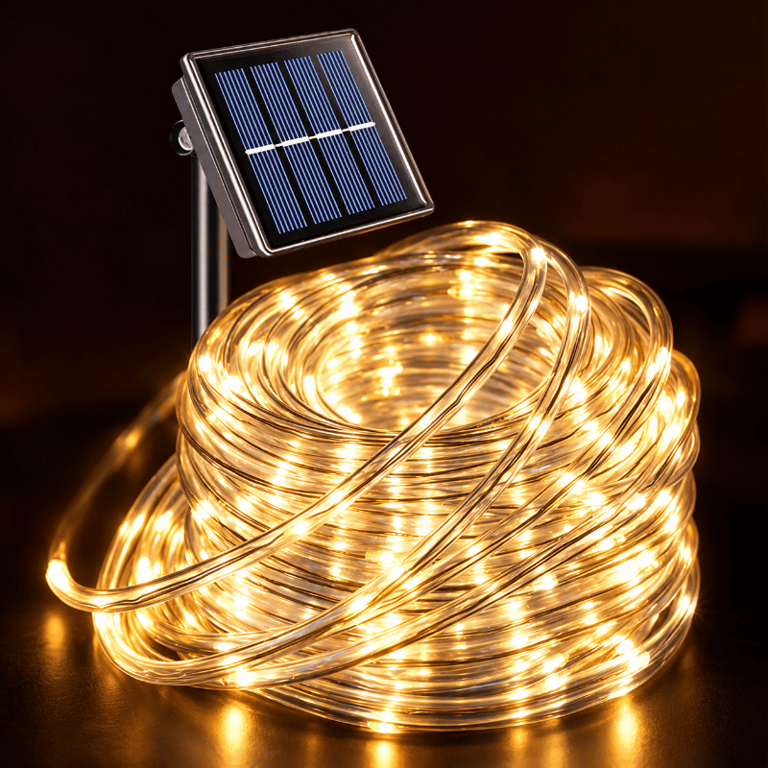 Mangueira de LED Solar 20 Metros 200 LEDs Prova DÁgua Decoração Externa Jardim Branco Quente