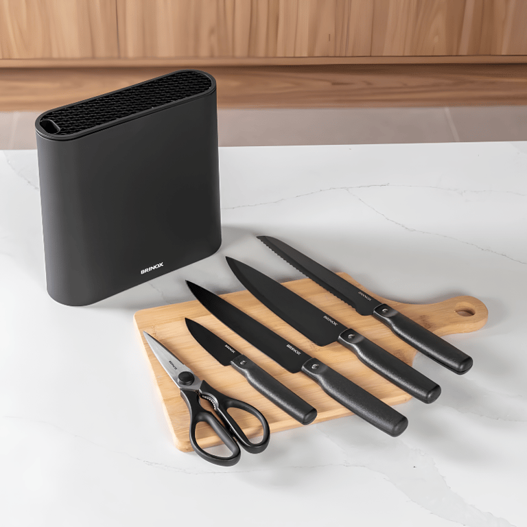 Jogo de Facas de Cozinha com 5 Utensílios de Corte e Suporte Organizador com Acabamento Sofisticado