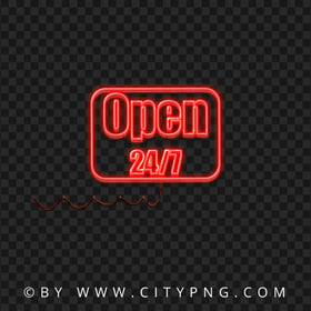 Open 24/7 Red Neon Logo Sign HD PNG