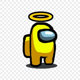 HD Yellow Among Us Character With Halo Hat PNG