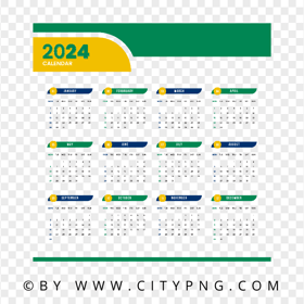 Green and Blue 2024 Calendar Image PNG