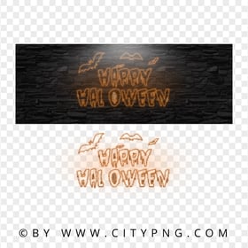 HD Neon White & Orange Happy Halloween PNG