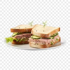 HD Tuna Sandwich With Cucumber on White Plate PNG
