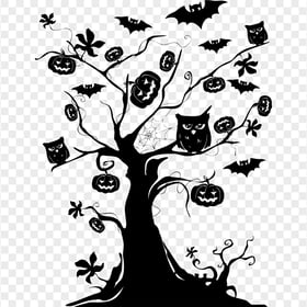 PNG Halloween Tree Birds, Owls, Bats And Pumpkins