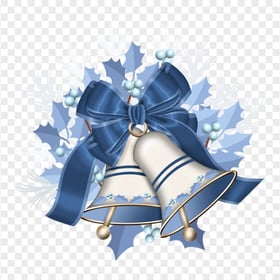 Blue Christmas Decoration Bells With Leaves HD PNG