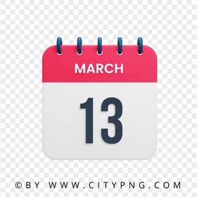 HD March 13th Date Vector Calendar Icon Transparent PNG