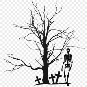 PNG Halloween Skeleton, Cemetery And Tree Silhouette