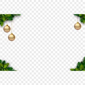 Gold Christmas Balls Pine Branches Corners Frame PNG