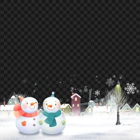 Snowman Winter Christmas Scene Cartoon Illustration