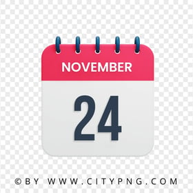 24th November Date Red & White Calendar Icon HD PNG