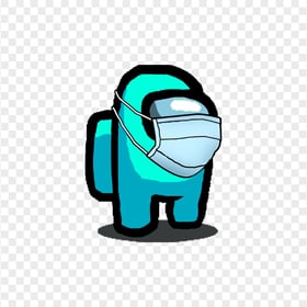 HD Cyan Among Us Character With Surgical Mask PNG
