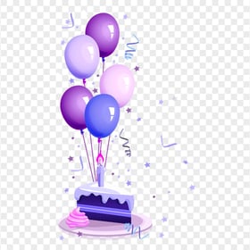HD Purple Cute Birthday Cake Confetti And Balloons Illustration PNG