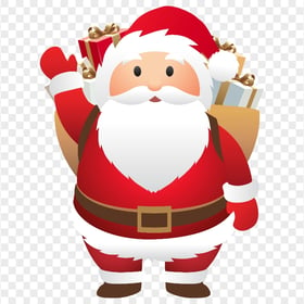 HD Cartoon Santa With Gifts Saying Hello PNG
