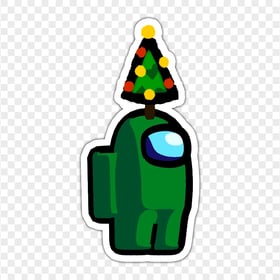HD Green Among Us Crewmate Character With Christmas Tree Hat Stickers PNG