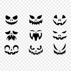 Group Pumpkin Faces Eyes And Mouth Black Silhouette