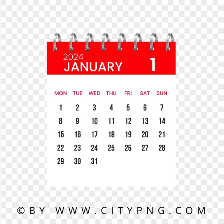January 2024 Vector Calendar Page HD Transparent Background Citypng