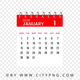 January 2024 Vector Calendar Page HD Transparent Background