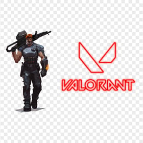 HD Brimstone Valorant Agent Character With Red Neon Logo PNG