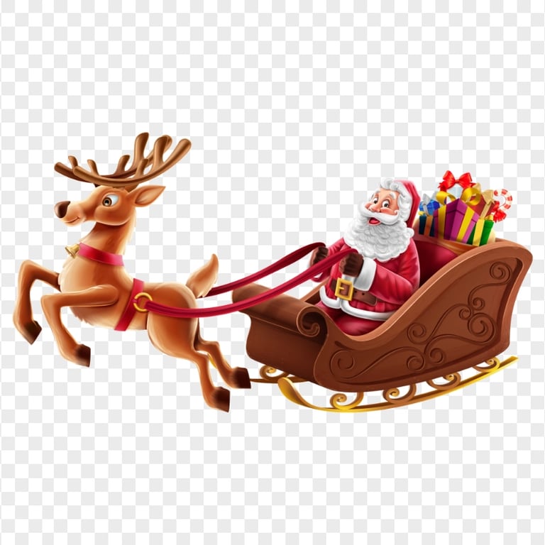Santa Claus Sitting In Sleigh & Reindeer Illustration