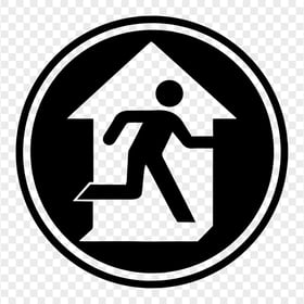 Black Round Emergency Exit Escape Sign Icon Symbol