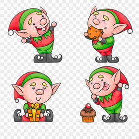 Four Cartoon Pigs Wearing Elf Clothes HD PNG