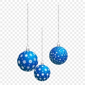 Three Hanging Blue Christmas Party Ornament Balls PNG