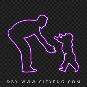 HD Father With Child, Son Purple Neon Silhouette PNG
