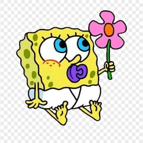 HD Spongebob Baby Cute Holding A Flower Character Transparent PNG