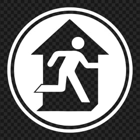 White Round Emergency Exit Escape Sign Icon Symbol