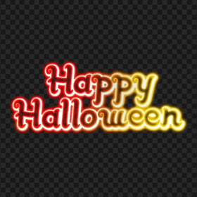 Orange & Yellow Neon Happy Halloween Text Logo FREE PNG