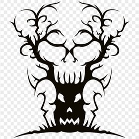 HD Scary Halloween Tree Branch Skull Face PNG