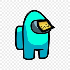 HD Cyan Among Us Crewmate Character With Sus Sticky Note Hat PNG