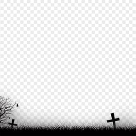 Black Halloween Tombstone Tree Scene Silhouette HD PNG