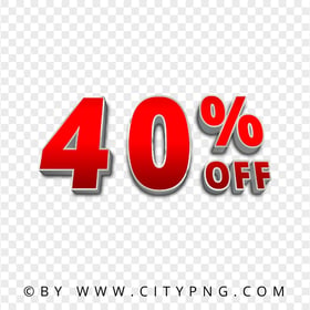 40 Percent OFF 3D Red Text Sign Logo Transparent PNG