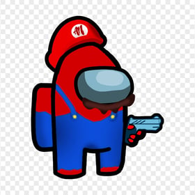 HD Super Mario Red Among Us Crewmate Character Hold Gun PNG